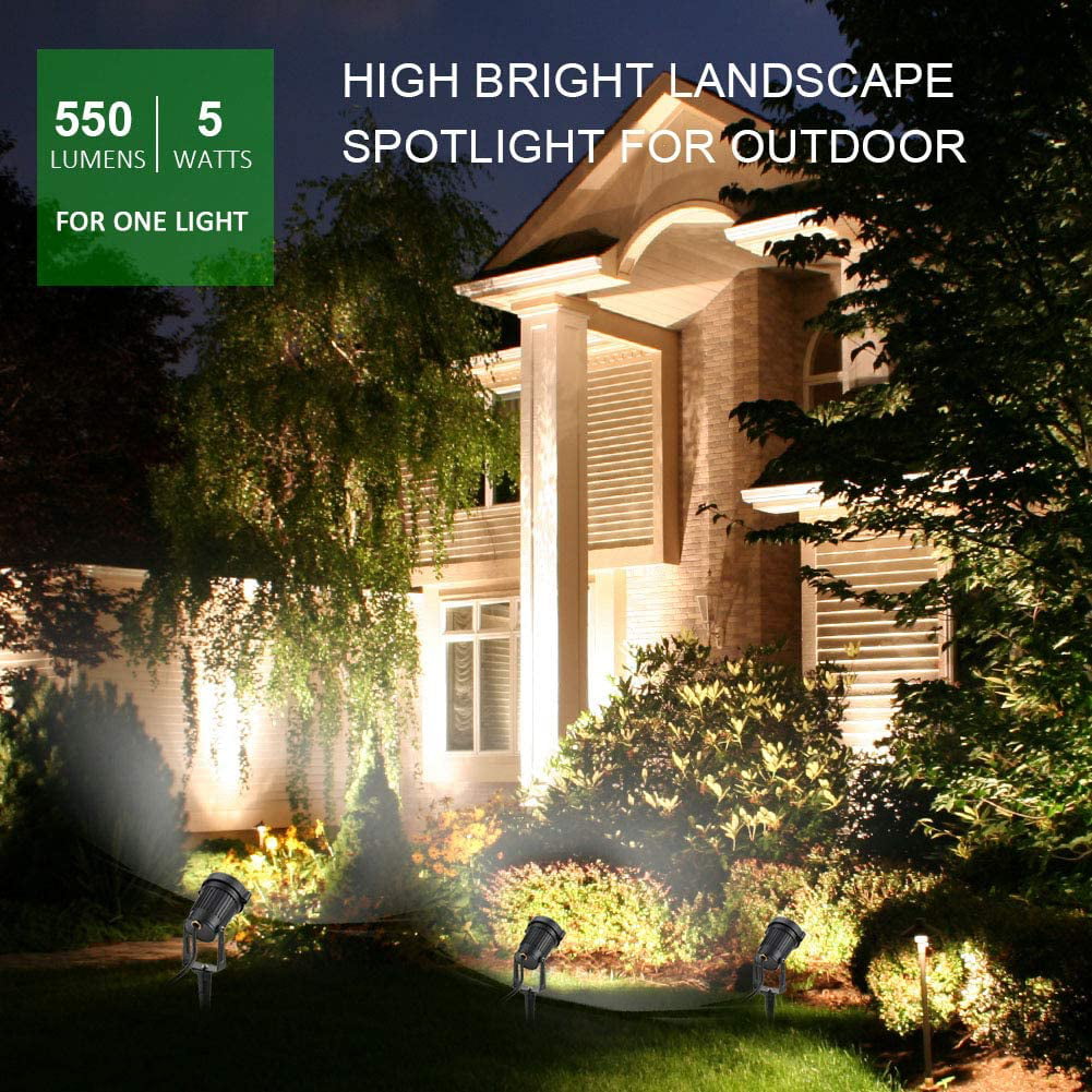 Romwish LED Outdoor Spotlights 120V AC 5W Waterproof Landscape Lighting for Yard with 5ft Plug Cord Warm White(6 Pack)