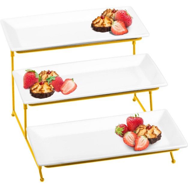 Lexi Home 3 tier Rectangular Serving Platter Cupcake Stand Gold