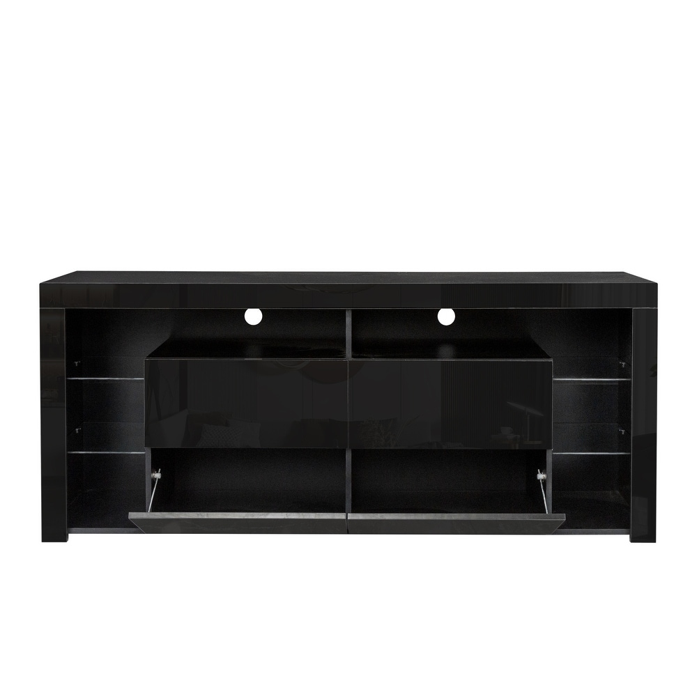 Modern contracted LED TV Stand with Storage Drawers  TV Cabinet for Living Room Bedroom with 4 Storage Cabinet with Open Shelves