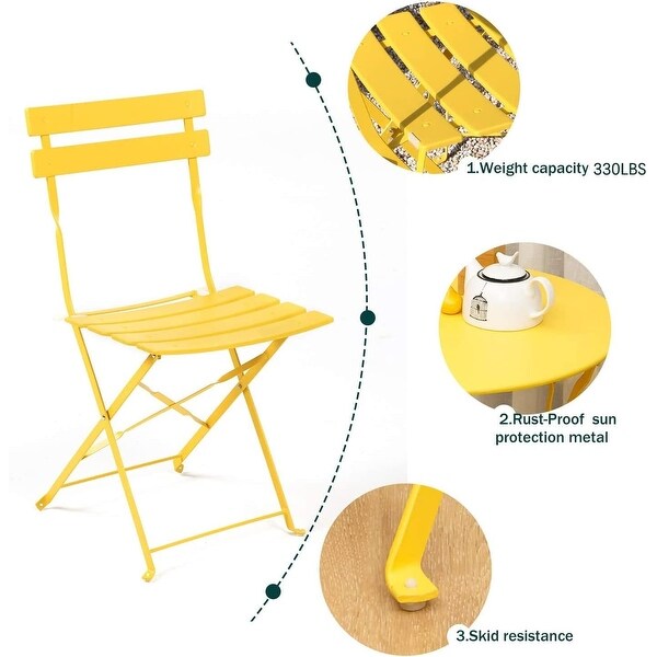 3Piece Bistro Set Folding Outdoor Furniture Sets with Premium Steel Frame Portable Design for Bistro and Balcony