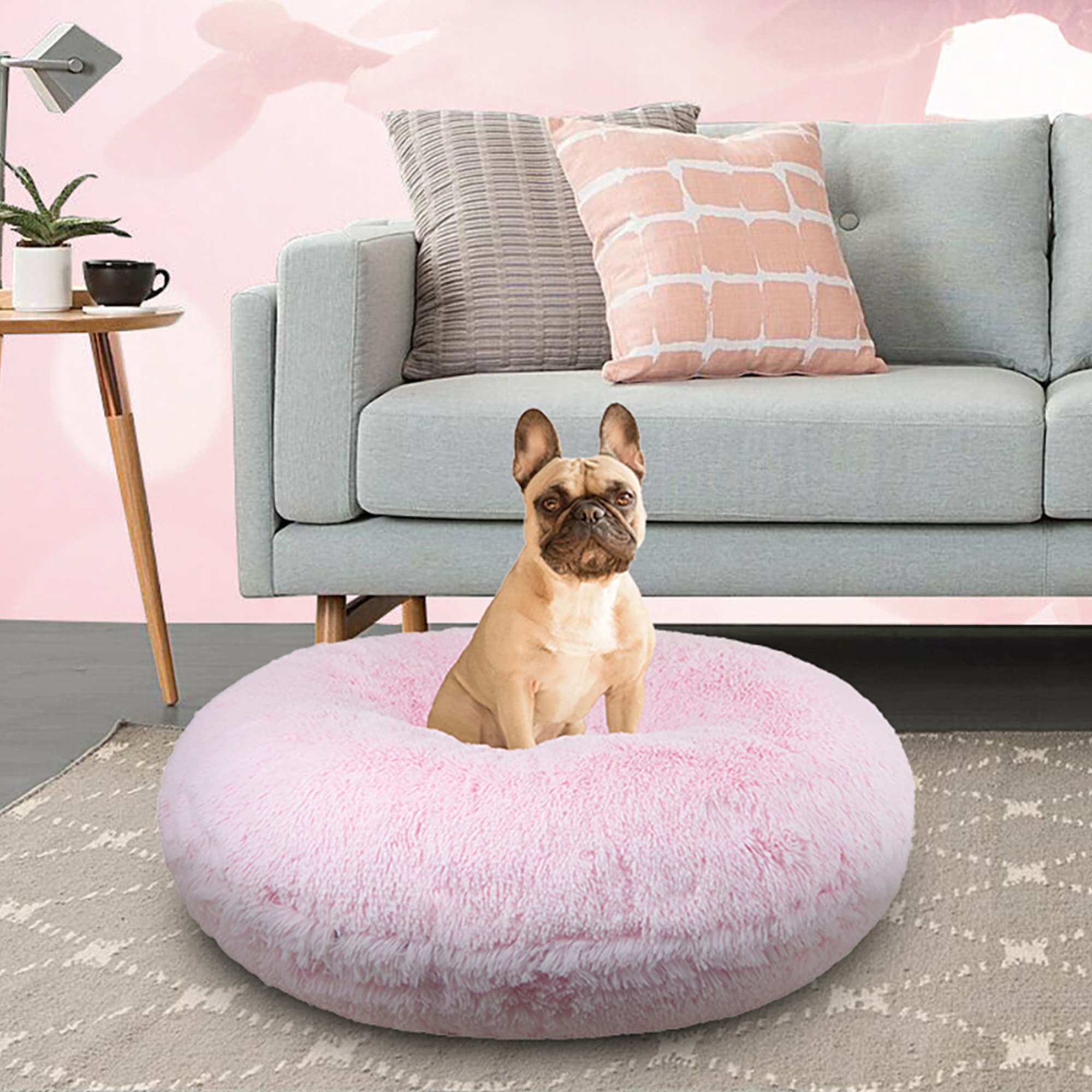 Bessie and Barnie Signature Bubble Gum Luxury Extra Plush Faux Fur Bagel Dog Bed， 24