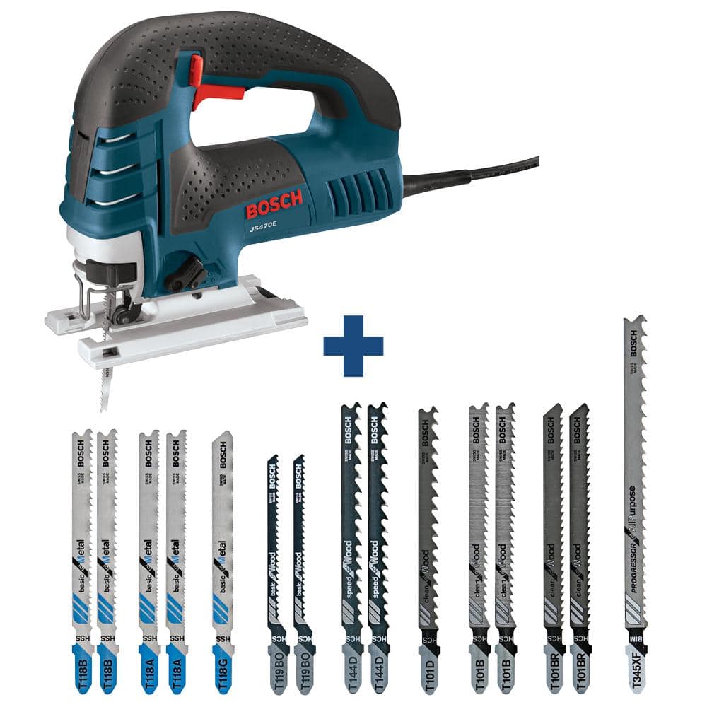 Bosch 7 Amp Corded Variable Speed Top-Handle Jig Saw Kit with Case and Bonus T-Shank Jig Saw Blades (15-Pack) JS470E+T15RC