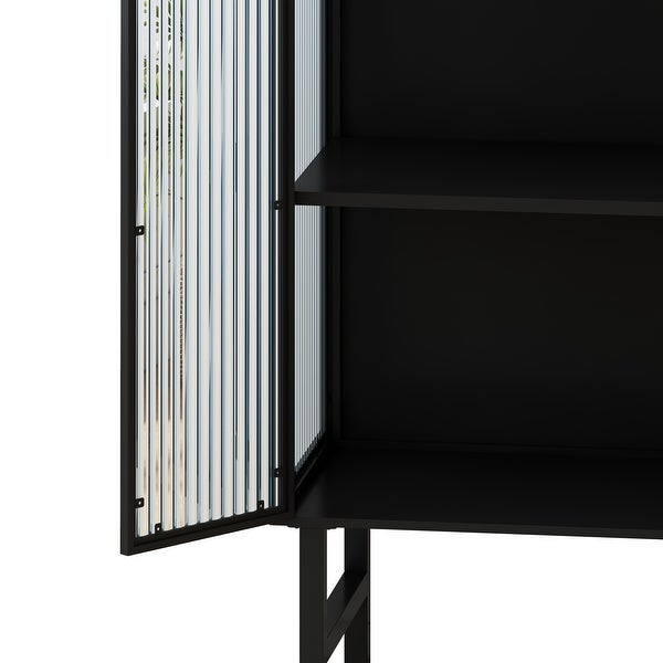 24 inch Black Modern Sideboard Buffet Cabinet with Glass Door ，2-Tier Storage Table