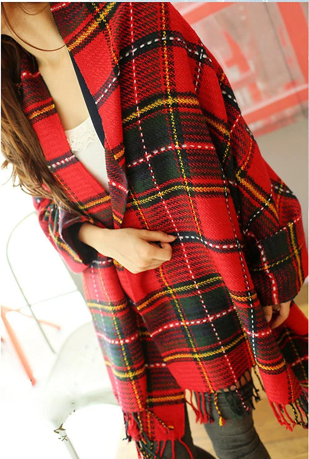 Women's Fashion Long Shawl Big Grid Winter Warm Lattice Large Scarf Red Blue -