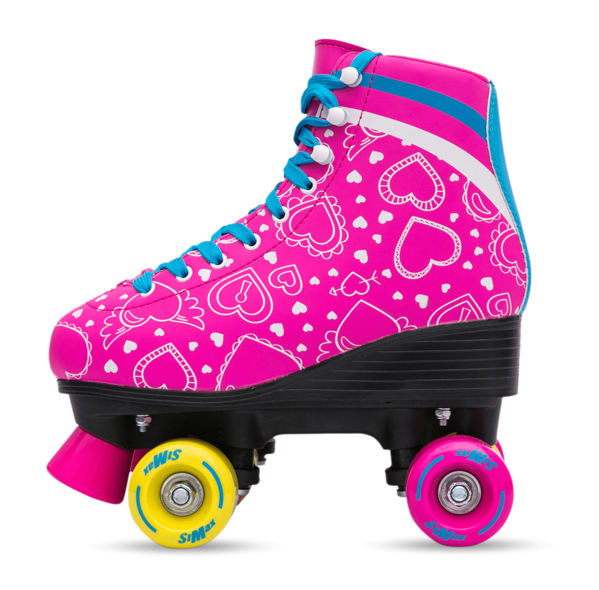 STMAX Quad Roller Skates for Girls and Women Size 7， Pink and Blue Heart Outdoor and Indoor Rink Skating Classic High-top Fashionable Design