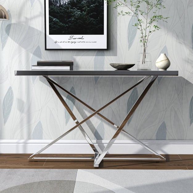 Drubeck Mirrored Rectangle Sofa Table Chrome Homes Inside Out