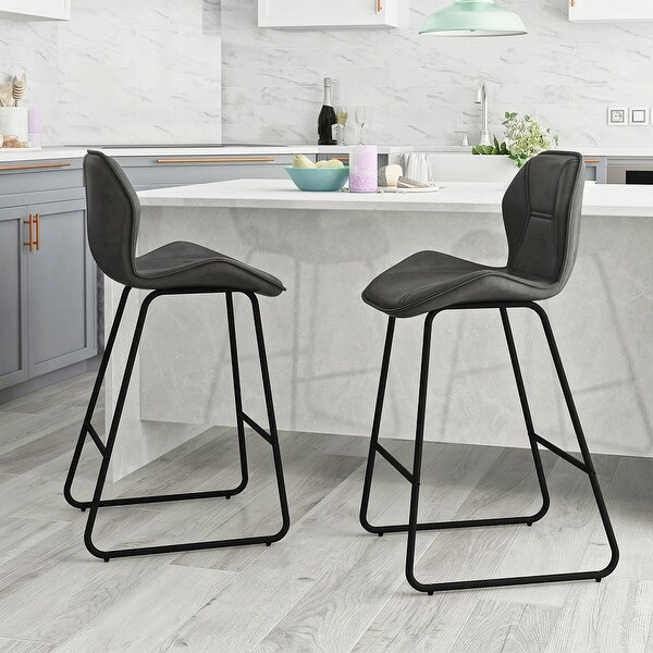 2Pcs Morden Leather Upholstered Barstool Chairs