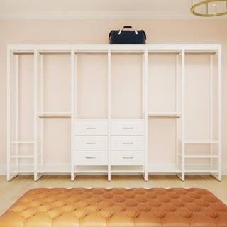 CLOSETS By LIBERTY 132 in. W White Adjustable Wood Closet System with 16-Shelves 6-Rods and 9-Drawers HS47557-RW-11