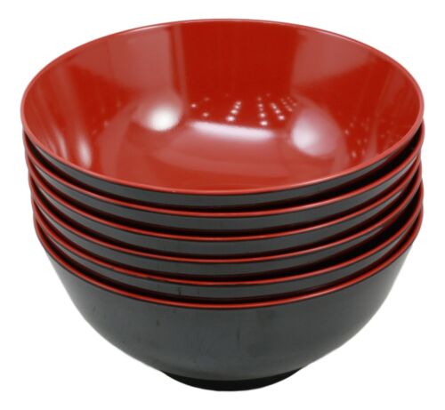 Asian Red Black Melamine Ramen Udon Pho Gourmet Soup Bowls Pack Of 6 Set 52oz