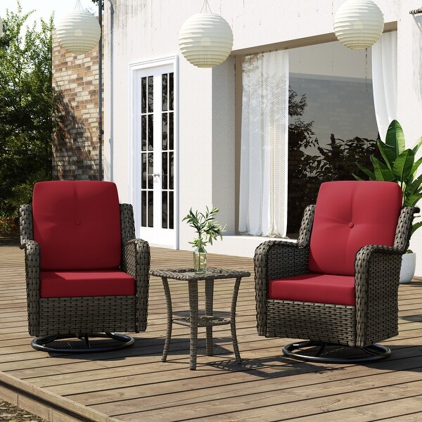 3 Pieces Patio Furniture Rocking Set with Rattan Side Table