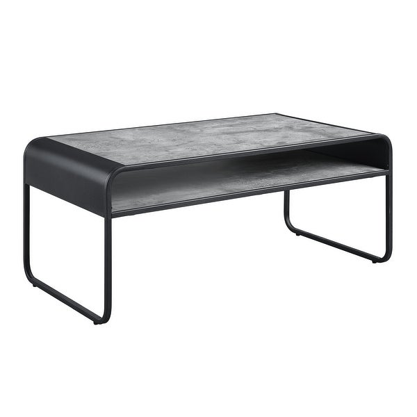 Industrial Coffee Table with 1 Open Compartment， Center Table with Metal Frame， Concrete Gray and Black Finish for Living Room