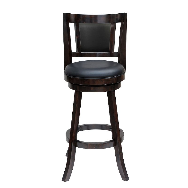 29 Inches Swivel Wooden Frame Counter Stool with Padded Back， Dark Brown