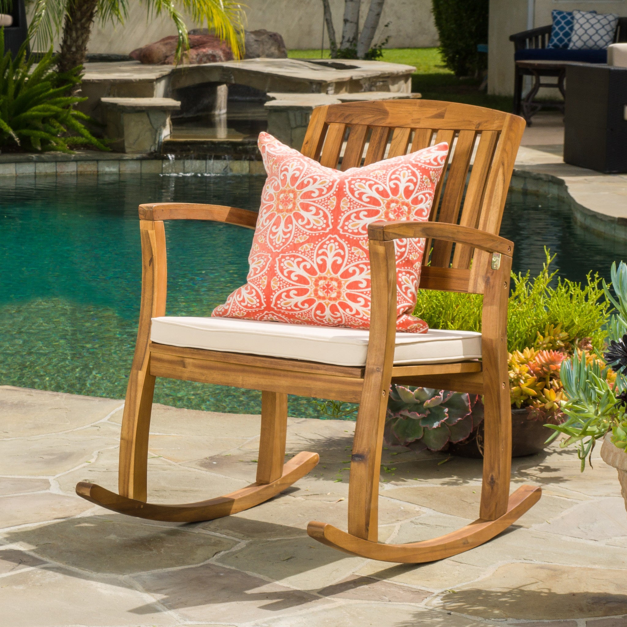 Sadie Outdoor Acacia Wood Rocking Chair with Cushion