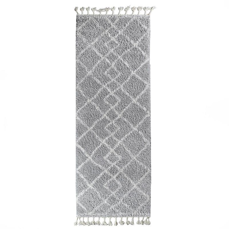 SUPERIOR Boho Geometric Diamonds Plush Shag Area Rug with Tassels