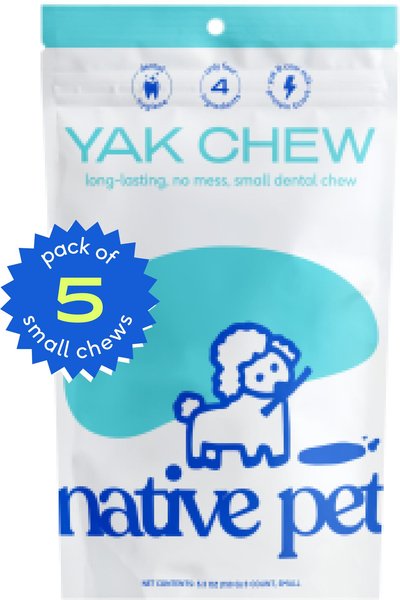 Native Pet Small Natural Gluten-Free and Lactose-Free Yak Cheese Flavored Dental Dog Chew Treat， 7-oz bag， 5 count