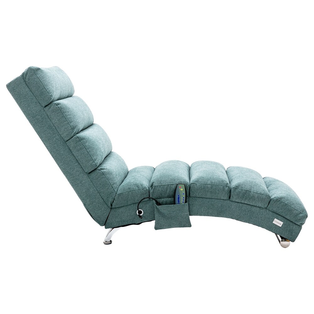 Modern Linen Ergonomic Massage and Heating Function Chaise Lounge with Remote Control and Side Pocket