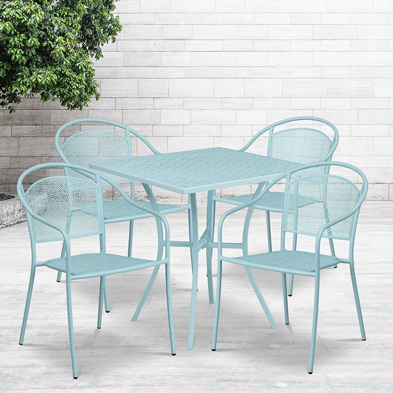 28 quotSquare Sky Blue Indoor/Outdoor Steel Patio Table Set  4 Round Back Chairs   Contemporary   Outdoor Dining Sets   by First of a Kind USA Inc  Houzz