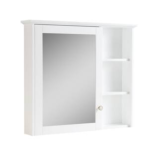 WELLFOR 34 in. W x 30 in. H Medium Rectangular White Wood Frame Surface Mount Medicine Cabinet with Mirror MED34YS1WT