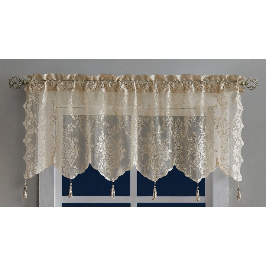 WARM HOME DESIGNS Lace Kitchen Valance with 6 Tassels   54\