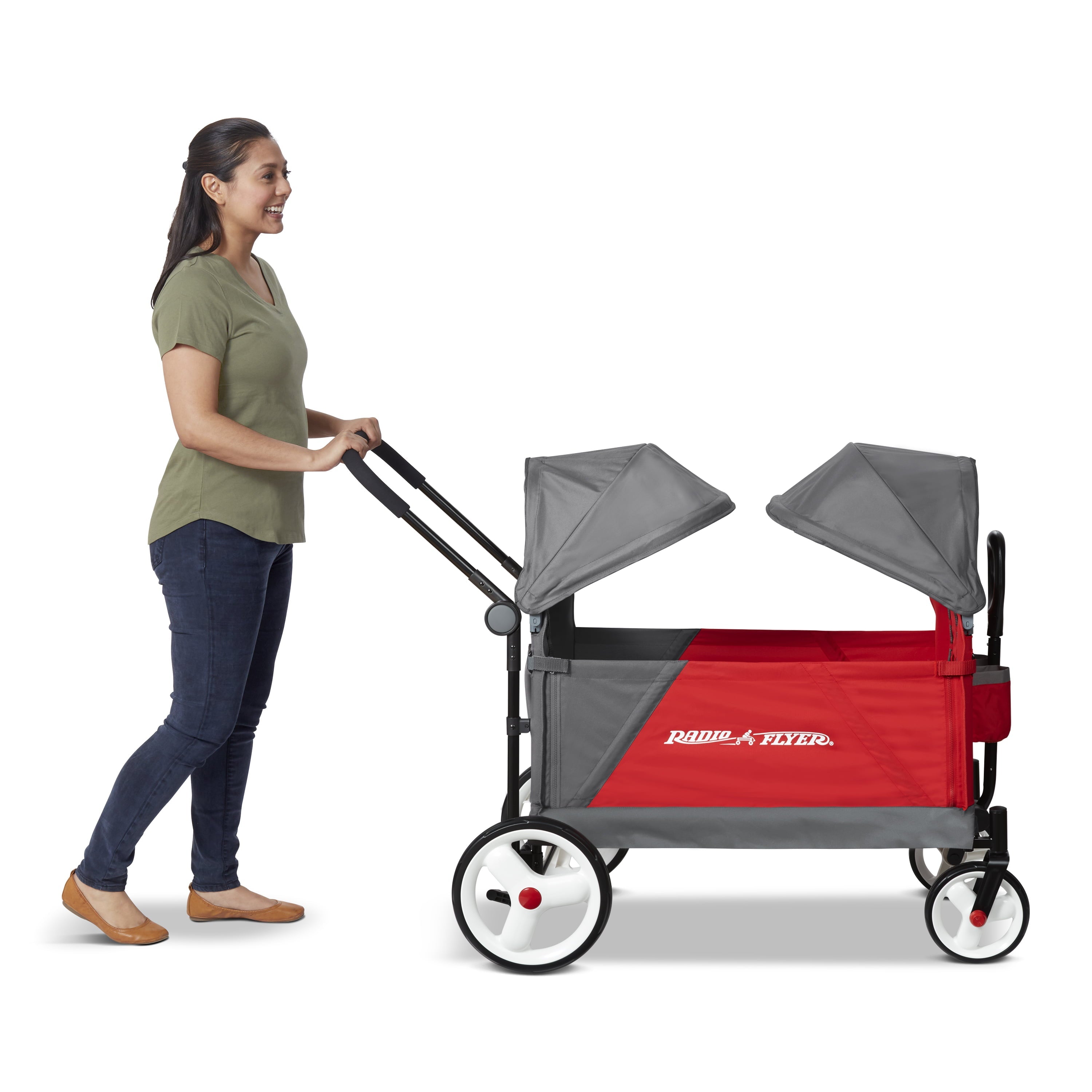 Radio Flyer, Discovery Stroll 'N Wagon with Canopies, Folding Wagon, Gray and Red