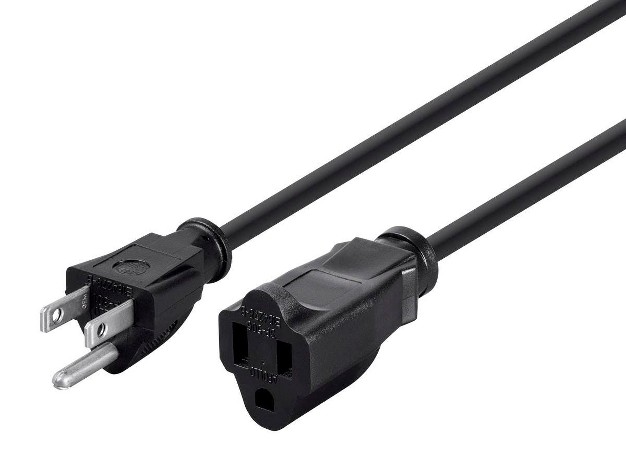 Monoprice Power Extension Cord Cable 20 Feet Black Nema 5 15p To Nema 5 15r 16awg 13a 1625w 3 prong