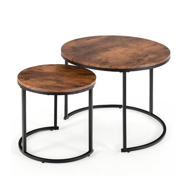 Set of 2 Nesting Coffee Table Stacking Round Side Tables