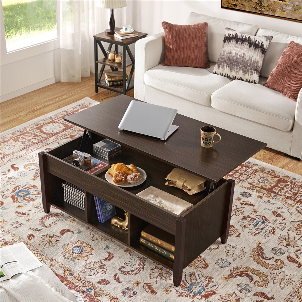 Yaheetech 47.5in Lift Top Wood Coffee Table with 3 Cube Open Shelves