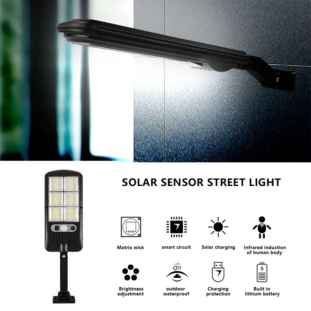 SOATUTO Solar Street Light Motion Sensor IP67 Waterproof Solar Security Flood Lights Outdoor with Remote Control Arm Pole Dusk to Dawn Solar LED Light Lamp for Garden，Yard，Path，Parking Lot - JY-120