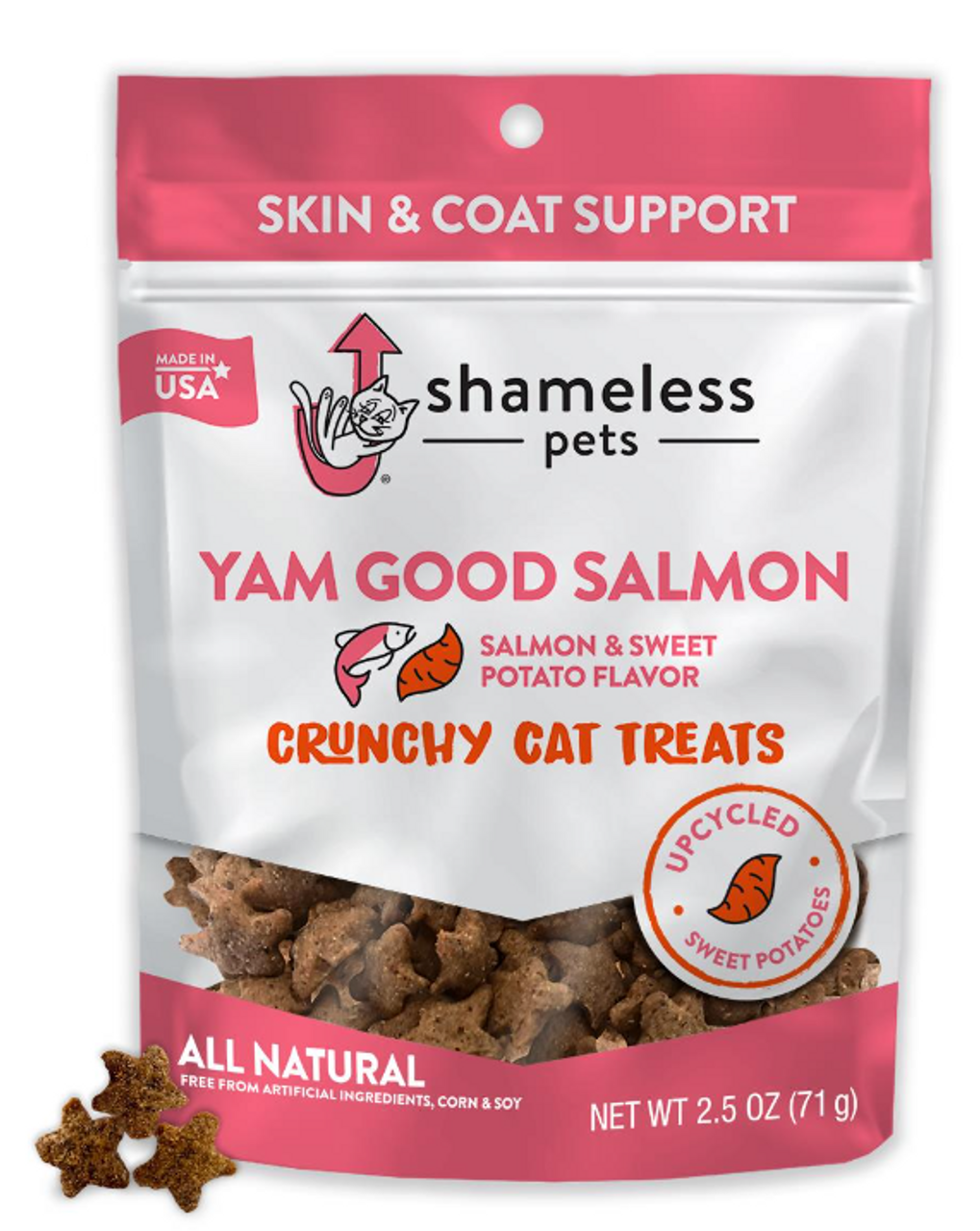 Shameless Pets Yam Good Salmon Crunchy Cat Treats， 2.5 oz