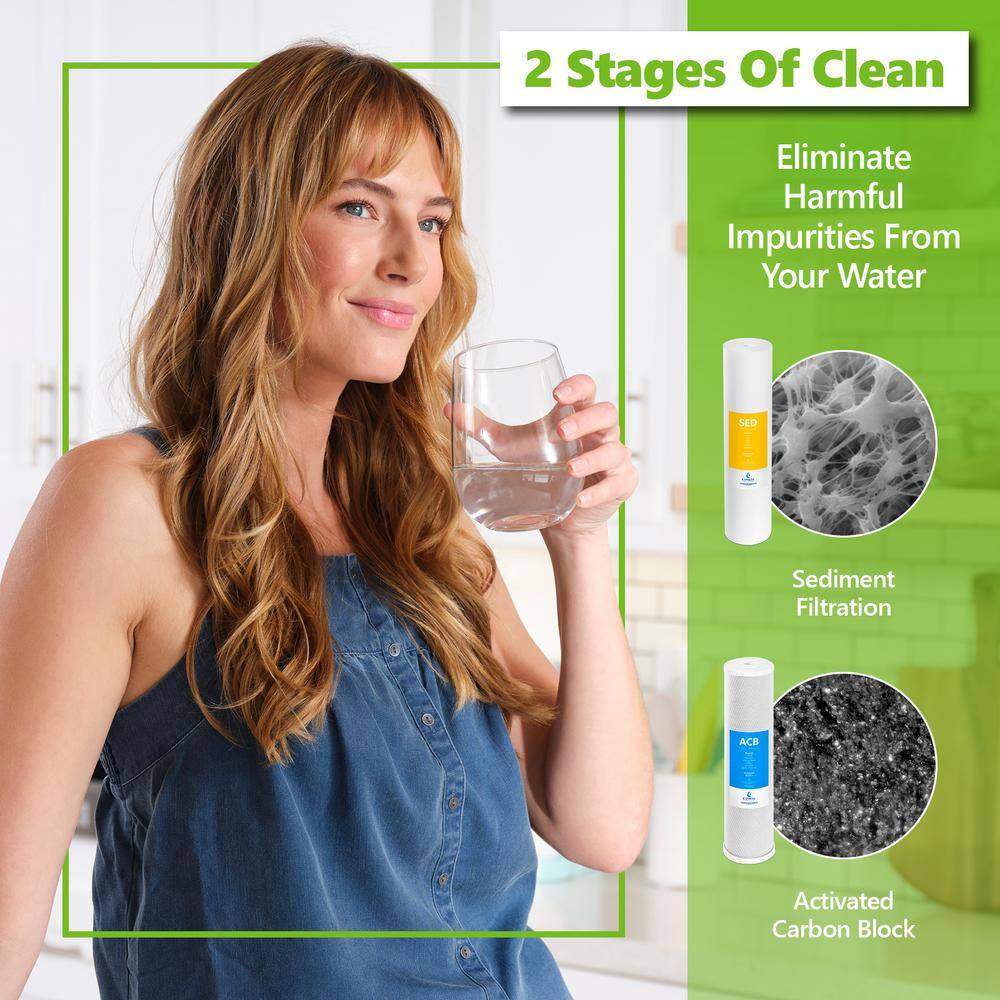 Express Water 2-Stage Whole House Water Filtration System - Sediment and Carbon Filter Pressure Gauge Easy Release 1 in. Connection WH200SCS