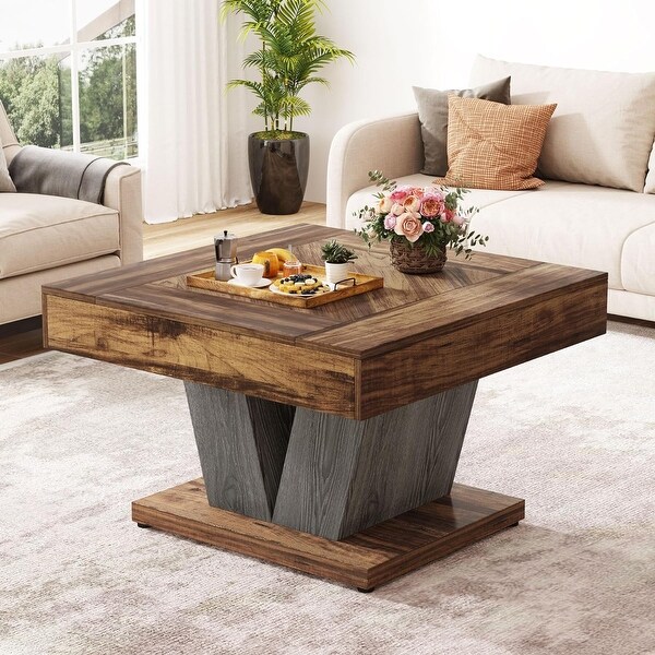 31.5 Inches Square Coffee Table，Wood Center Table Cocktail Tea Table Accent Table