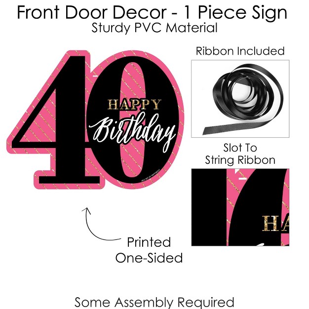 Big Dot Of Happiness Chic 40th Birthday Pink Black And Gold Hanging Porch Birthday Party Outdoor Decorations Front Door Decor 1 Piece Sign