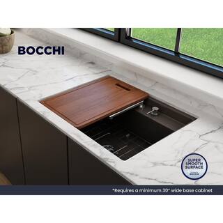 BOCCHI Baveno Uno Matte Brown Fireclay 27 in. Single Bowl UndermountDrop-In 3-hole Kitchen Sink wIntegrated WS and Acc. 1633-025-0127