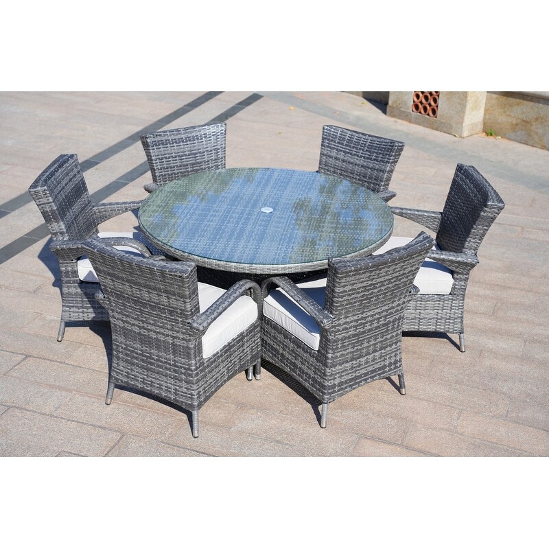 Eton 7 piece Wicker Patio Dining Set with Armchairs