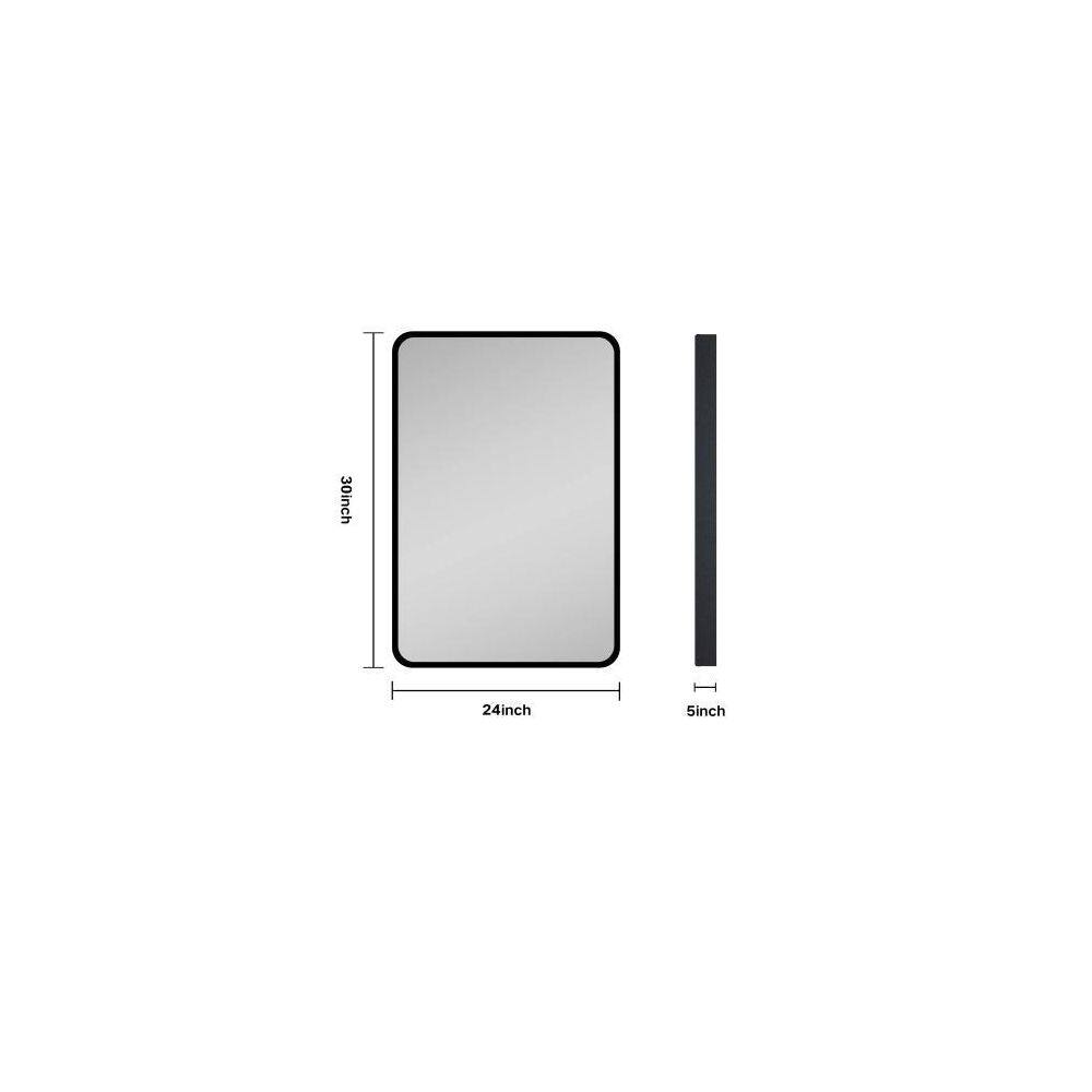 Modern 24 in. W x 30 in. H Black Metal Framed Wall Mount or Recessed Bathroom Medicine Cabinet with Mirror 13W556D0548