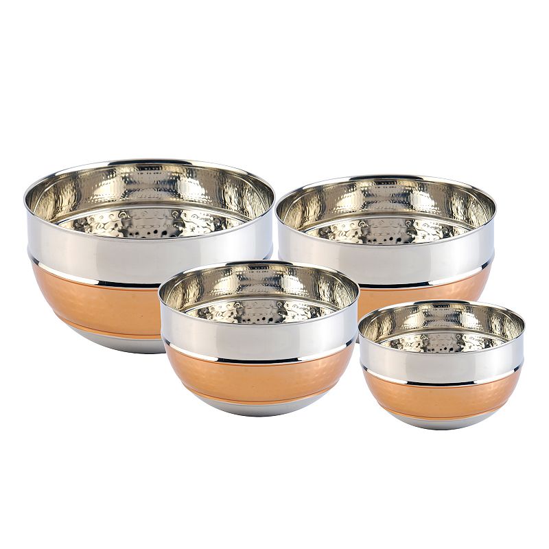 Four Piece Premium Two Tone Stainless Steel Hammered Mixing Bowls