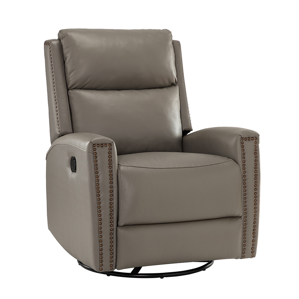 Fiacro 30.31''Wide Modern Genuine Leather Wingback Swivel Rocker Recliner With Tufted Back