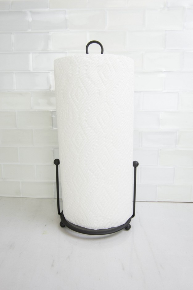 Home Basics Wire Collection Free standing Paper Towel Holder With Double Dispensing Side Bar Black