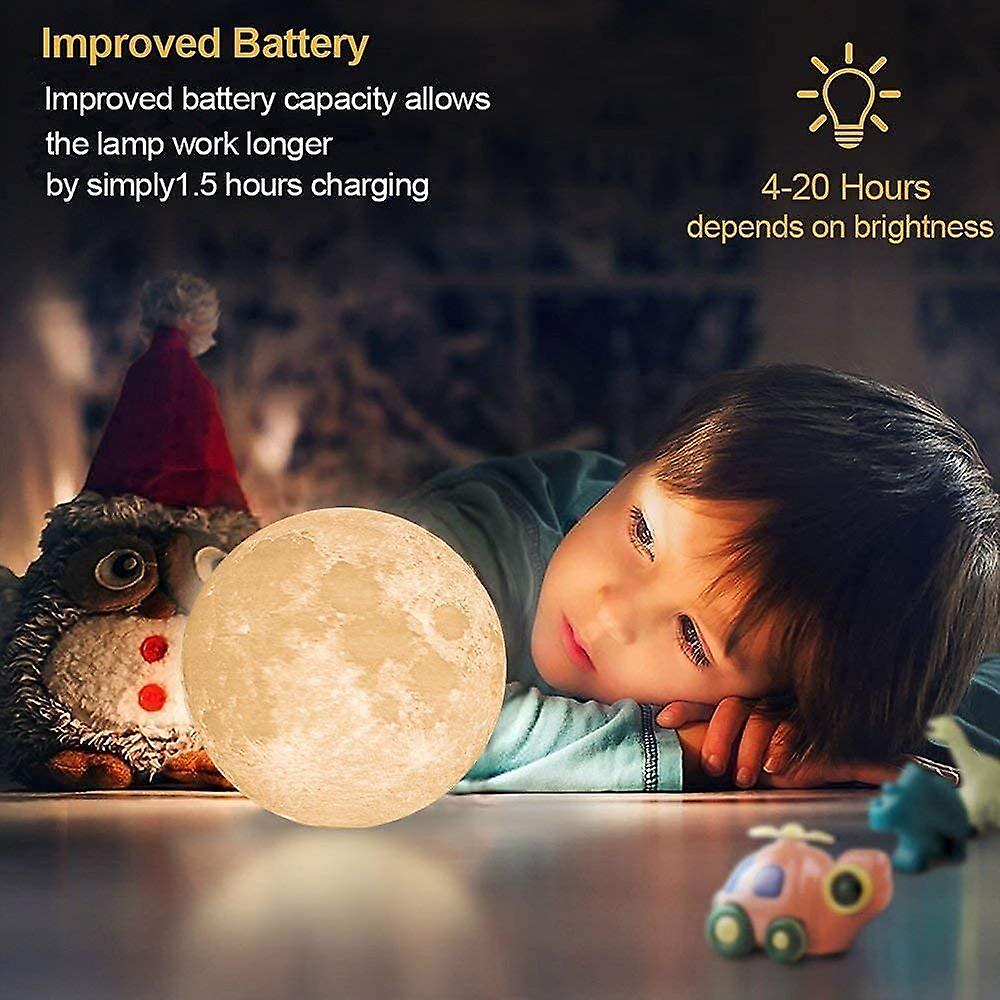 Bedside Lamp 3d Moon Lamp Standard Size Night Light Moon Light 3 Led Colors With Wooden Stand and Remote Control/touch And Usb Rechargeable Diameter 15