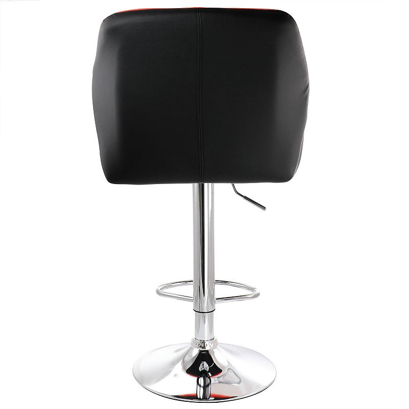 Elama 2 Piece Adjustable Faux Leather Bar Stool in Red and Black with Chrome Base