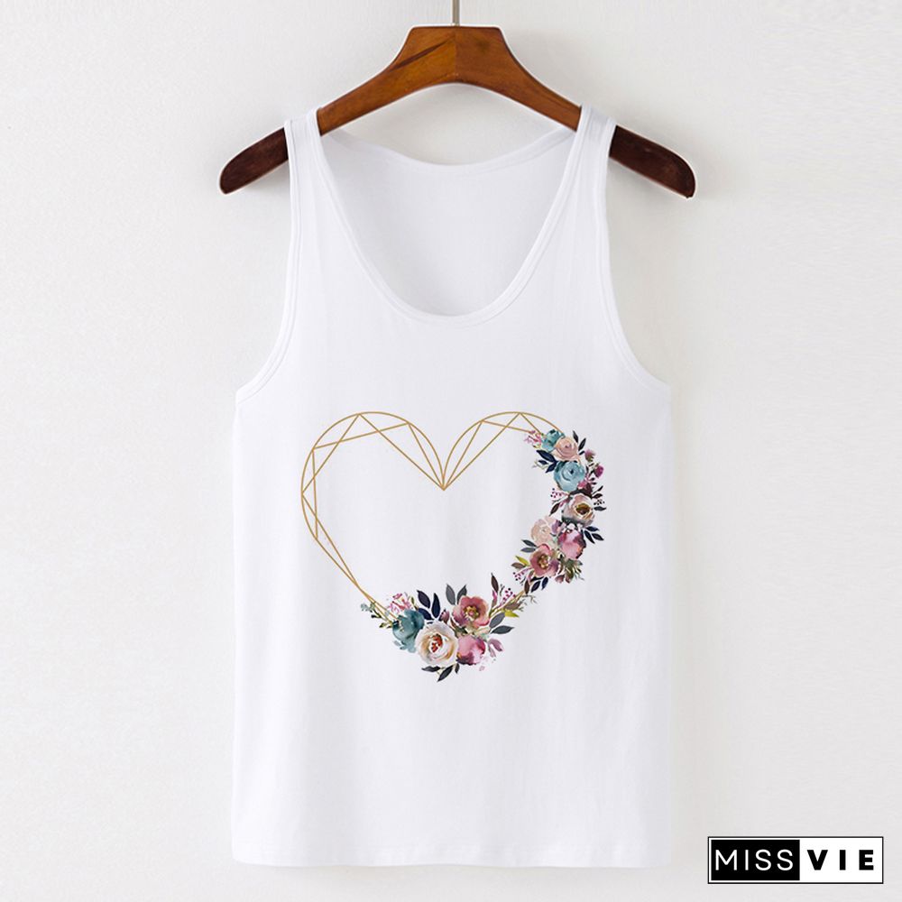 Summer Tank Tops Heart Flower Love Graphic Print Ladies Sexy Vest Camisole Women Tops Tee Tshirt Female Casual Loose Sleeveless