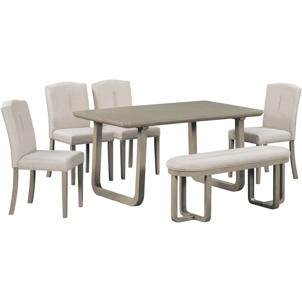 6 Piece Dining Set Includes Dining Table  4 Chairs   Bench with Foam Covered Seat Backs   Cushions