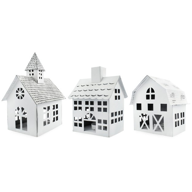 Auldhome Design farmhouse Christmas Village church Barn And School Set Of 3