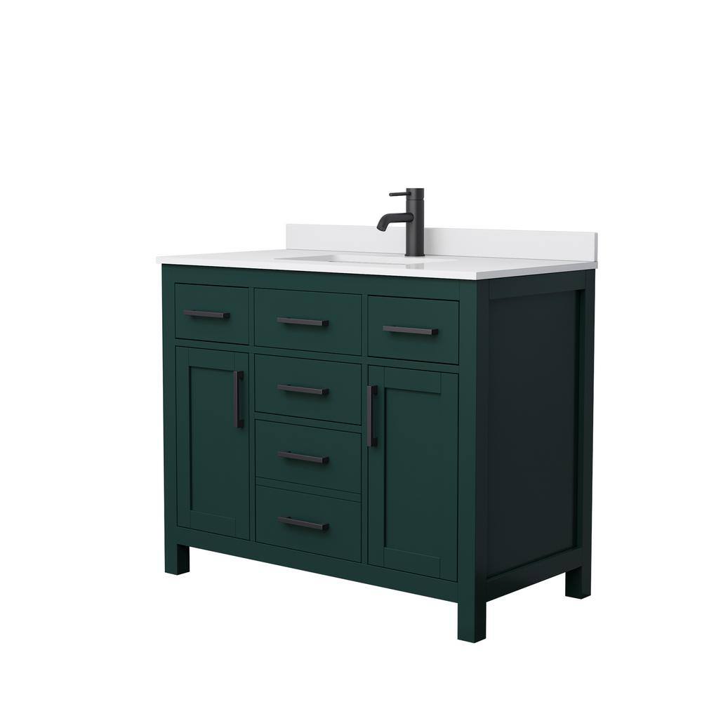 Wyndham Collection Beckett 42 in. W x 22 in. D x 35 in. H Single Sink Bathroom Vanity in Green with White Cultured Marble Top WCG242442SGKWCUNSMXX