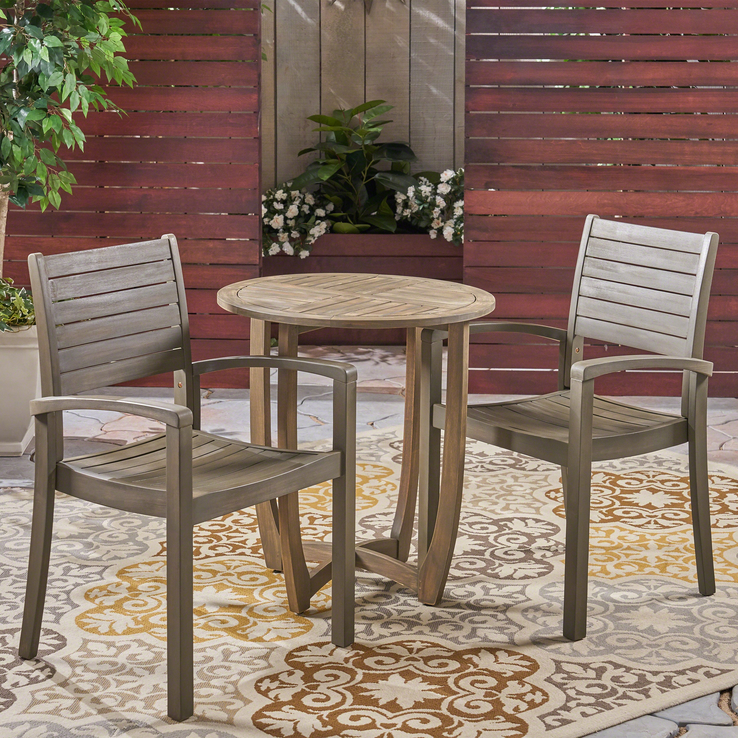 Cathy Outdoor 2-Seater Acacia Wood Bistro Set