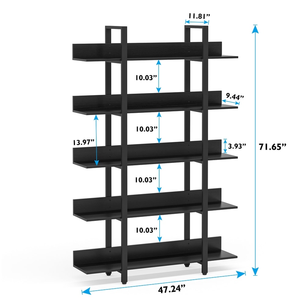 47'' Bookcase  Industrial Bookshelves Etagere with Storage  Open Display Shelves