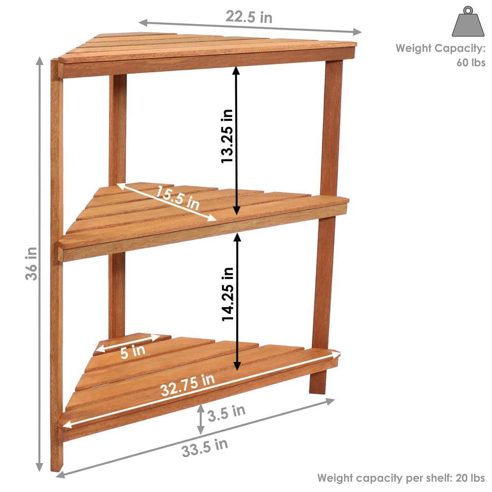 Sunnydaze Decor Meranti Wood Teak Oil 3-Tier Indoor/Outdoor Corner Plant Stand LAM-646