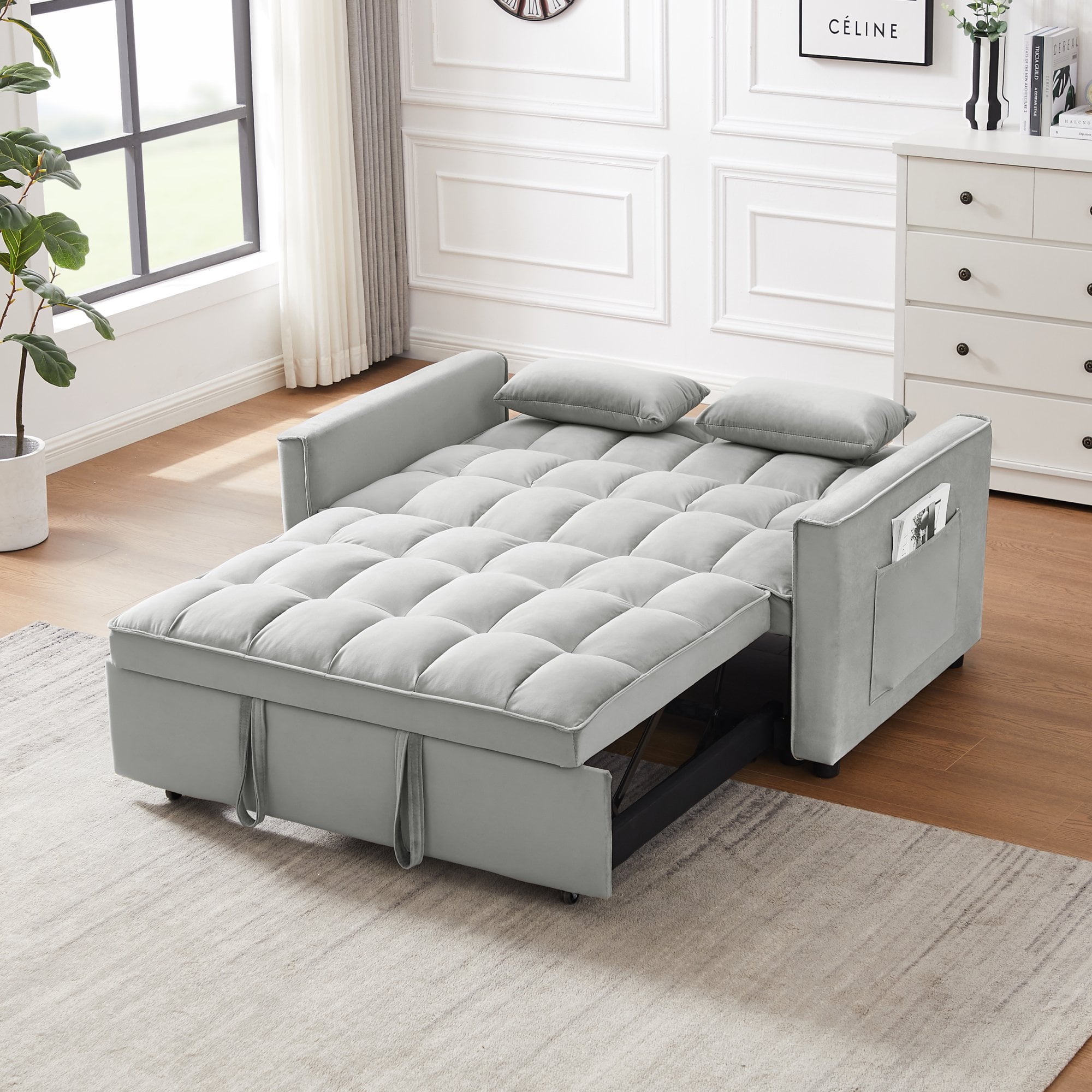 Holaki Convertible Velvet Sleeper Sofa Bed, 55.2