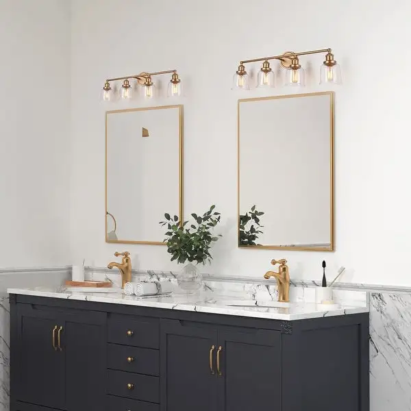 Ciare Modern Gold 4-light Bathroom Vanity Light Dimmable Glass Wall Sconces - Rose Gold 4-light - L 30