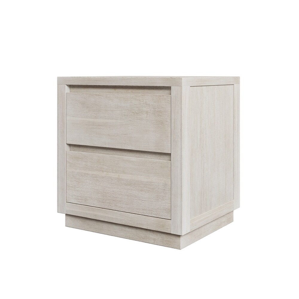 Stone Gray Wood Veneer 2 Drawer Nightstand Side Table   Modern Style for Bedroom or Living Room